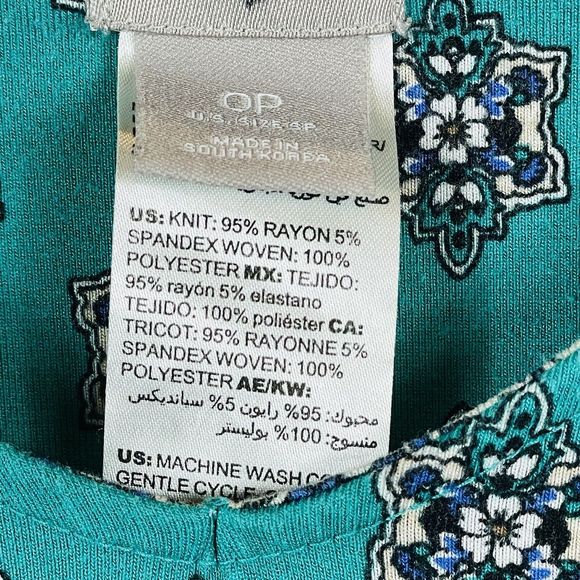 Chico's Teal Print Flare Chiffon Trim Jersey Top Shirt Tee Womens 0 Small Petite - Picture 6 of 6